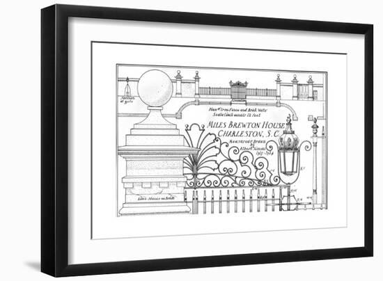 Plan of iron fence and brick walls, Miles Brewton House, Charleston, South Carolina, 1926-Albert Simons-Framed Giclee Print