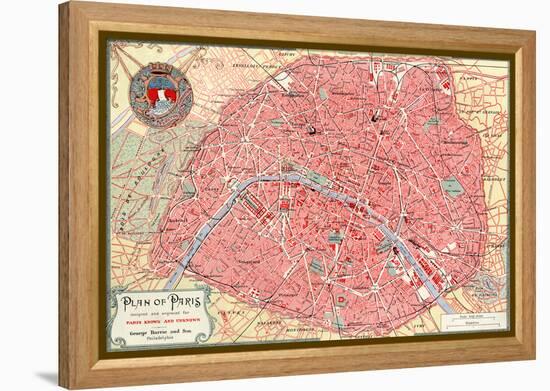 "Plan of Paris" French Map from the 1800s-Piddix-Framed Stretched Canvas