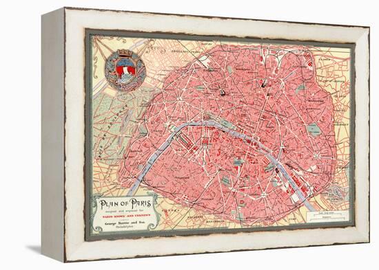 "Plan of Paris" French Map from the 1800s-Piddix-Framed Stretched Canvas