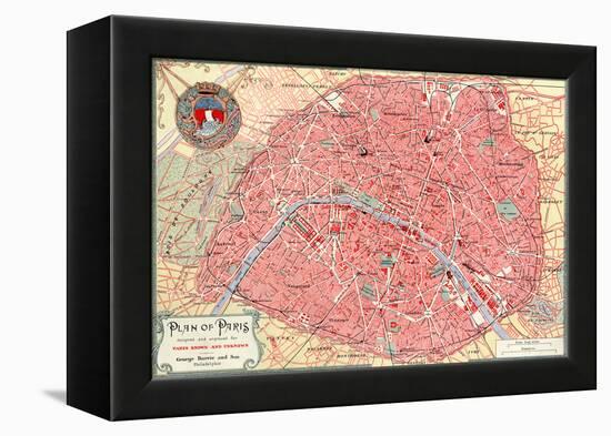 "Plan of Paris" French Map from the 1800s-Piddix-Framed Stretched Canvas