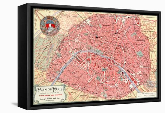 "Plan of Paris" French Map from the 1800s-Piddix-Framed Stretched Canvas