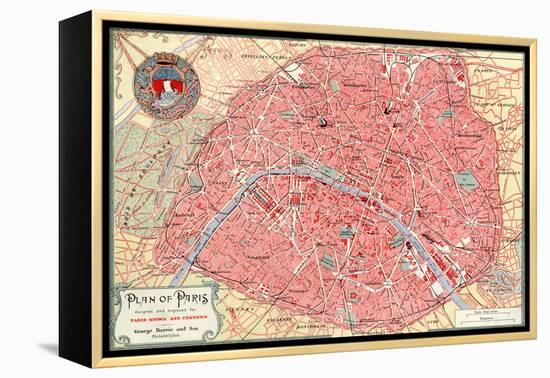 "Plan of Paris" French Map from the 1800s-Piddix-Framed Stretched Canvas