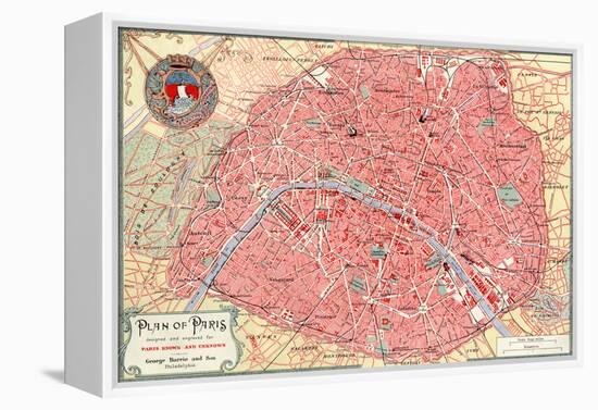 "Plan of Paris" French Map from the 1800s-Piddix-Framed Stretched Canvas