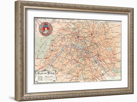 "Plan of Paris" Travelways French Map from the 1800s-Piddix-Framed Art Print