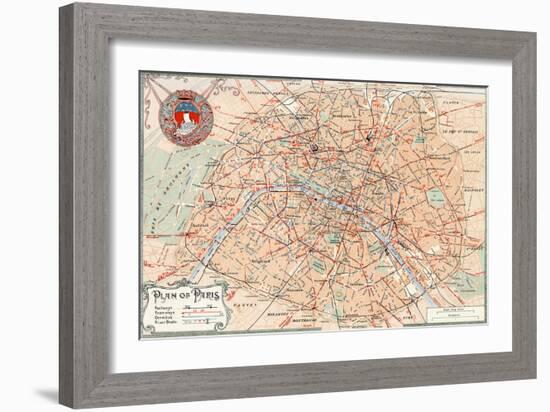 "Plan of Paris" Travelways French Map from the 1800s-Piddix-Framed Art Print