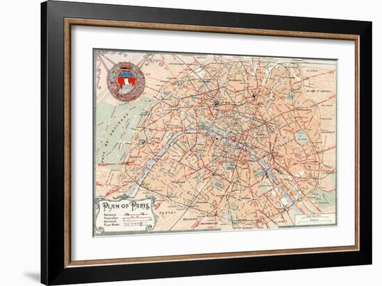 "Plan of Paris" Travelways French Map from the 1800s-Piddix-Framed Art Print