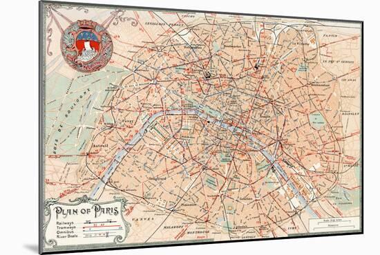 "Plan of Paris" Travelways French Map from the 1800s-Piddix-Mounted Art Print