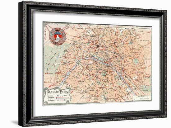 "Plan of Paris" Travelways French Map from the 1800s-Piddix-Framed Art Print