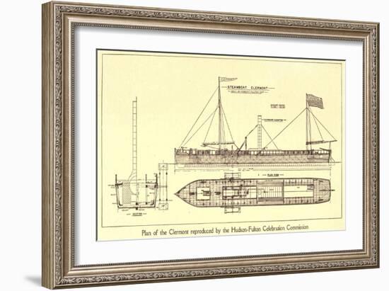 Plan of Robert Fulton's First Steamboat the Clermont Built in 1807. Hudsonfultoncele00statuoft_0055-null-Framed Art Print