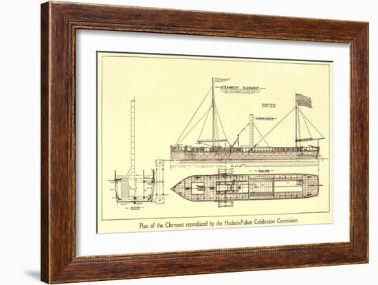 Plan of Robert Fulton's First Steamboat the Clermont Built in 1807. Hudsonfultoncele00statuoft_0055-null-Framed Art Print