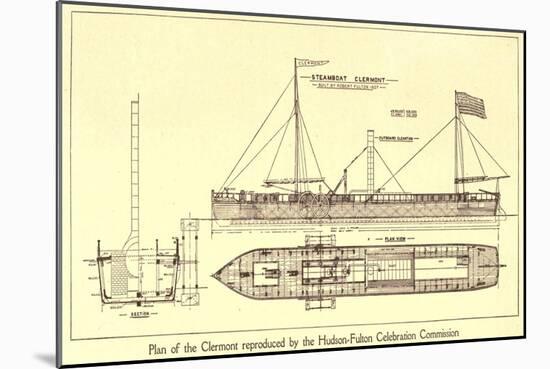 Plan of Robert Fulton's First Steamboat the Clermont Built in 1807. Hudsonfultoncele00statuoft_0055-null-Mounted Art Print
