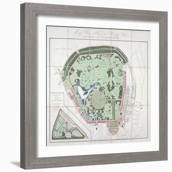 Plan of the Zoological Gardens, Regent's Park, St Marylebone, London, 1828-Edward Mogg-Framed Giclee Print