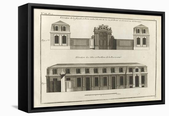 Planche 17 :  Elévation de la façade et du portail et des ailes et pavillons de  la basse-cour-Jacques-François Blondel-Framed Premier Image Canvas