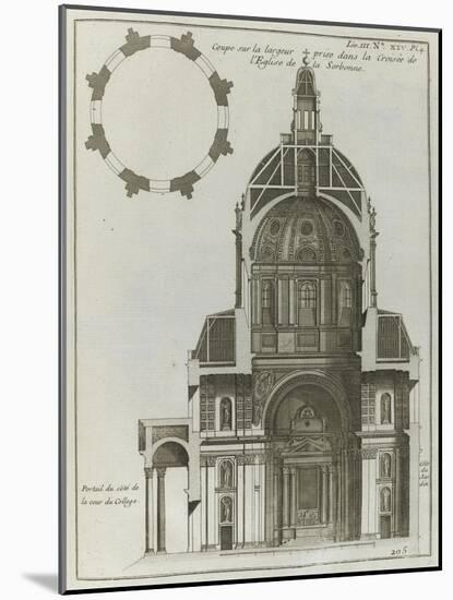 Planche 205 : Coupe sur  la largeur prise dans la croisée de l’église de la Sorbonne à Paris-Jacques-François Blondel-Mounted Giclee Print