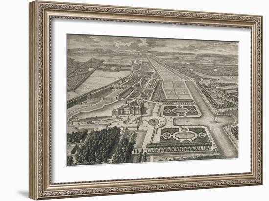 Planche 211: Vue générale à vol d'oiseau du château, des jardins, canaux et parc de Chantilly,-Adam Perelle-Framed Giclee Print