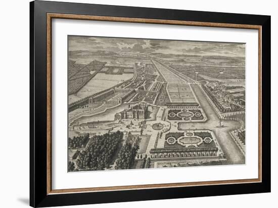 Planche 211: Vue générale à vol d'oiseau du château, des jardins, canaux et parc de Chantilly,-Adam Perelle-Framed Giclee Print