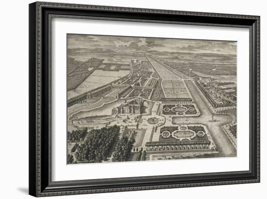 Planche 211: Vue générale à vol d'oiseau du château, des jardins, canaux et parc de Chantilly,-Adam Perelle-Framed Giclee Print