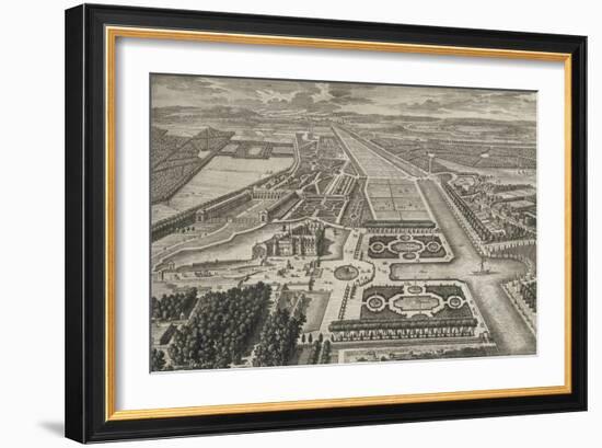 Planche 211: Vue générale à vol d'oiseau du château, des jardins, canaux et parc de Chantilly,-Adam Perelle-Framed Giclee Print