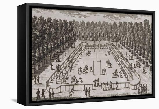 Planche 242: vue du manège dans le petit parc du château de Chantilly // vue de la fontaine de-Adam Perelle-Framed Premier Image Canvas