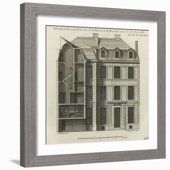 Planche 265 : coupe et élévation côté cour de la maison de Jules Hardouin-Mansart bâtie-Jacques-François Blondel-Framed Giclee Print