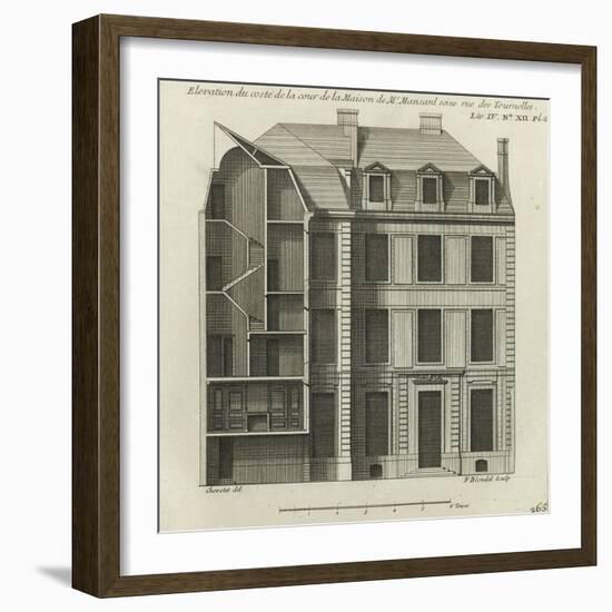 Planche 265 : coupe et élévation côté cour de la maison de Jules Hardouin-Mansart bâtie-Jacques-François Blondel-Framed Giclee Print