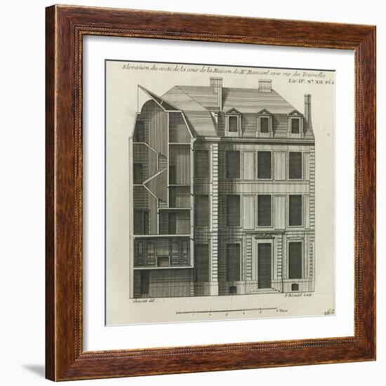 Planche 265 : coupe et élévation côté cour de la maison de Jules Hardouin-Mansart bâtie-Jacques-François Blondel-Framed Giclee Print