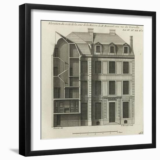 Planche 265 : coupe et élévation côté cour de la maison de Jules Hardouin-Mansart bâtie-Jacques-François Blondel-Framed Giclee Print