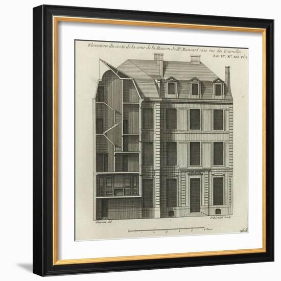 Planche 265 : coupe et élévation côté cour de la maison de Jules Hardouin-Mansart bâtie-Jacques-François Blondel-Framed Giclee Print