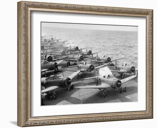 Planes Starting Motors on Flight Deck of Aircraft Carrier "Enterprise"-Peter Stackpole-Framed Photographic Print