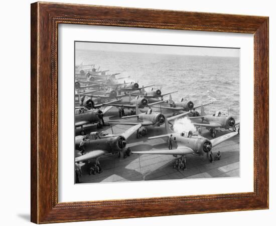 Planes Starting Motors on Flight Deck of Aircraft Carrier "Enterprise"-Peter Stackpole-Framed Photographic Print