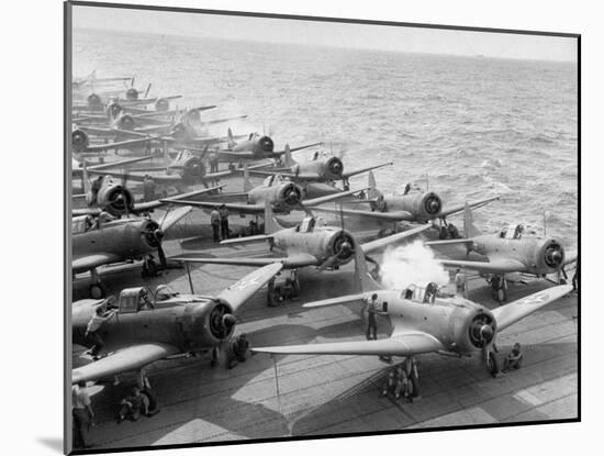 Planes Starting Motors on Flight Deck of Aircraft Carrier "Enterprise"-Peter Stackpole-Mounted Photographic Print