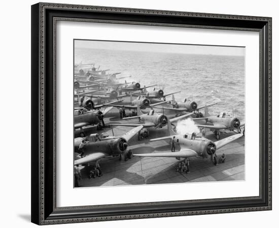 Planes Starting Motors on Flight Deck of Aircraft Carrier "Enterprise"-Peter Stackpole-Framed Photographic Print