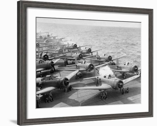 Planes Starting Motors on Flight Deck of Aircraft Carrier "Enterprise"-Peter Stackpole-Framed Photographic Print