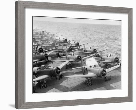 Planes Starting Motors on Flight Deck of Aircraft Carrier "Enterprise"-Peter Stackpole-Framed Photographic Print