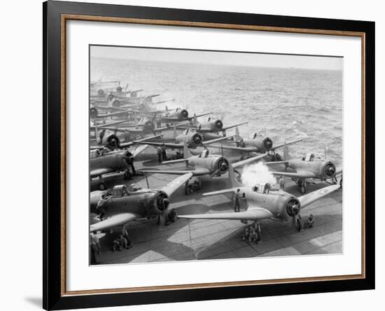 Planes Starting Motors on Flight Deck of Aircraft Carrier "Enterprise"-Peter Stackpole-Framed Photographic Print