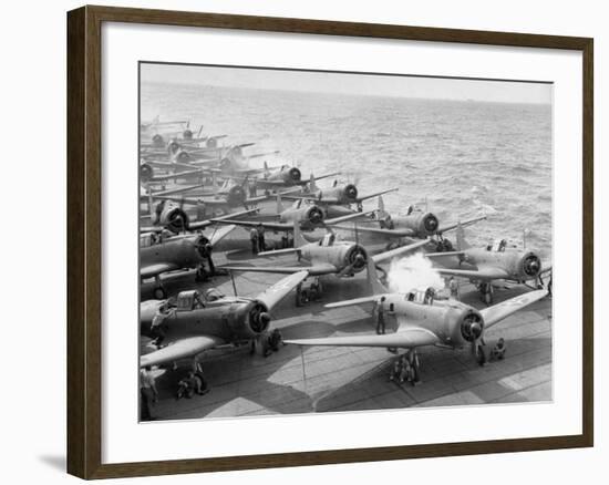 Planes Starting Motors on Flight Deck of Aircraft Carrier "Enterprise"-Peter Stackpole-Framed Photographic Print