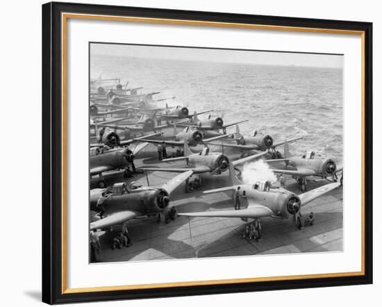 Planes Starting Motors on Flight Deck of Aircraft Carrier "Enterprise"-Peter Stackpole-Framed Photographic Print