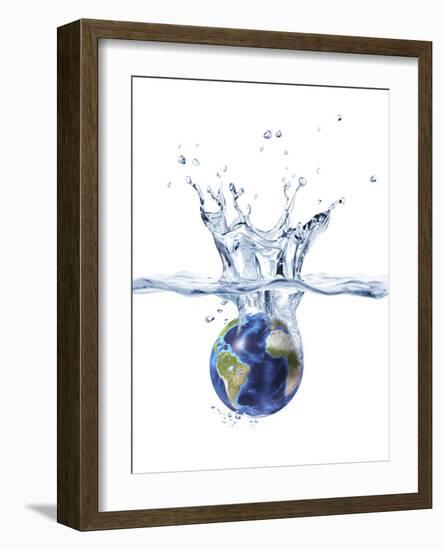 Planet Earth Falling Into Clear Water, Forming a Crown Splash-Stocktrek Images-Framed Photographic Print