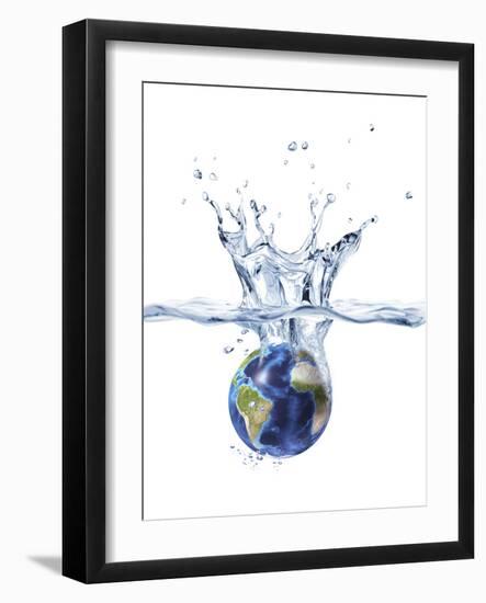 Planet Earth Falling Into Clear Water, Forming a Crown Splash-Stocktrek Images-Framed Photographic Print