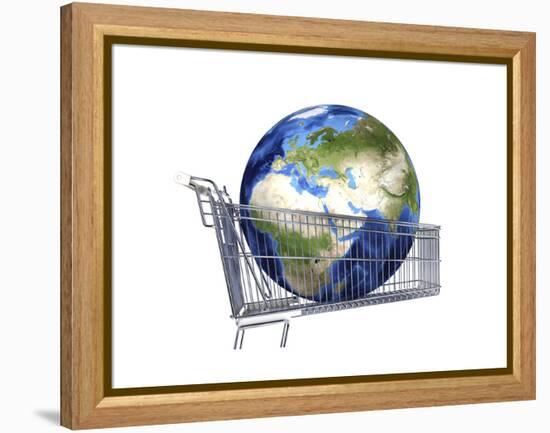 Planet Earth Inside Supermarket Trolley-null-Framed Stretched Canvas