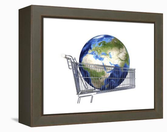 Planet Earth Inside Supermarket Trolley-null-Framed Stretched Canvas