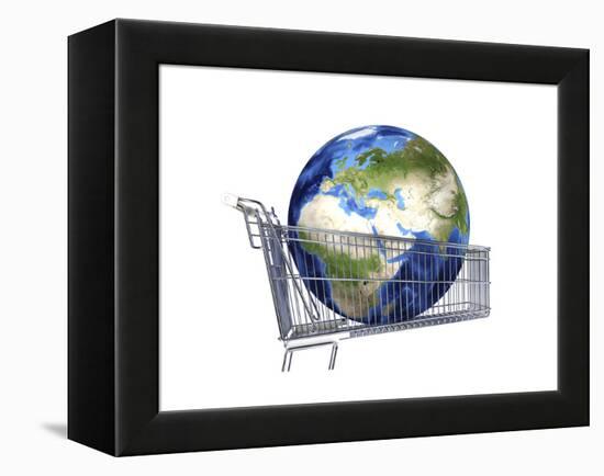 Planet Earth Inside Supermarket Trolley-null-Framed Stretched Canvas