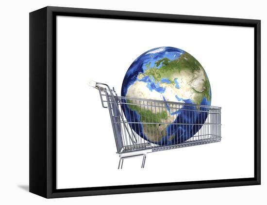 Planet Earth Inside Supermarket Trolley-null-Framed Stretched Canvas