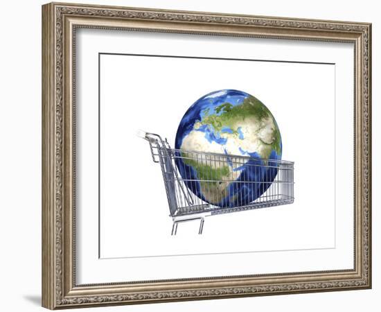 Planet Earth Inside Supermarket Trolley-null-Framed Art Print