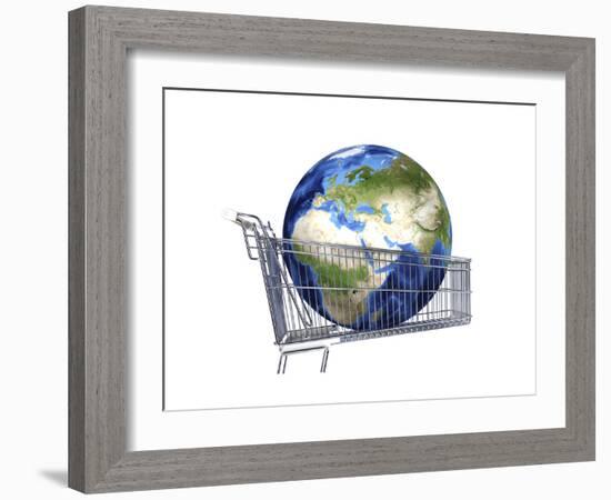 Planet Earth Inside Supermarket Trolley-null-Framed Art Print