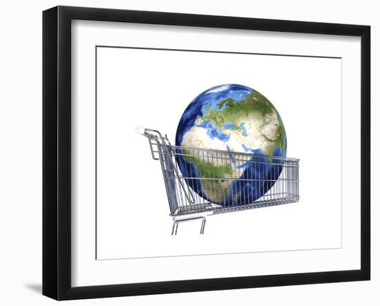 Planet Earth Inside Supermarket Trolley-null-Framed Art Print