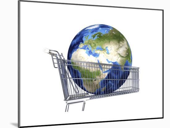 Planet Earth Inside Supermarket Trolley-null-Mounted Art Print