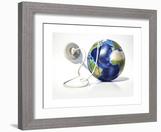 Planet Earth with Electric Cable, Plug and Socket-null-Framed Art Print