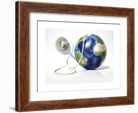 Planet Earth with Electric Cable, Plug and Socket-null-Framed Art Print