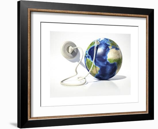 Planet Earth with Electric Cable, Plug and Socket-null-Framed Art Print